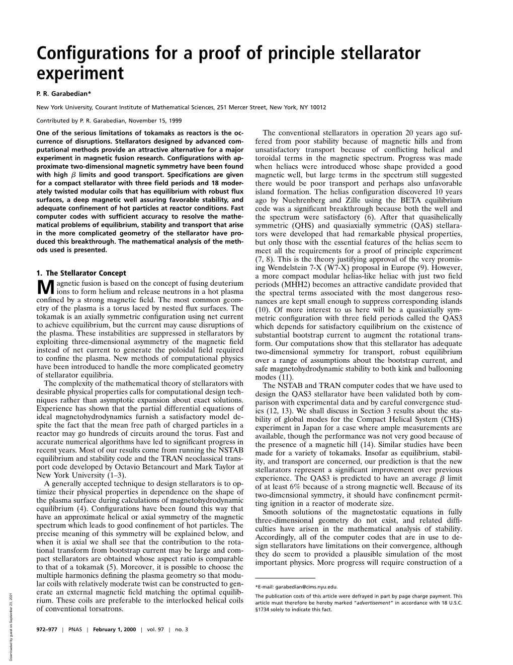 Configurations for a Proof of Principle Stellarator Experiment