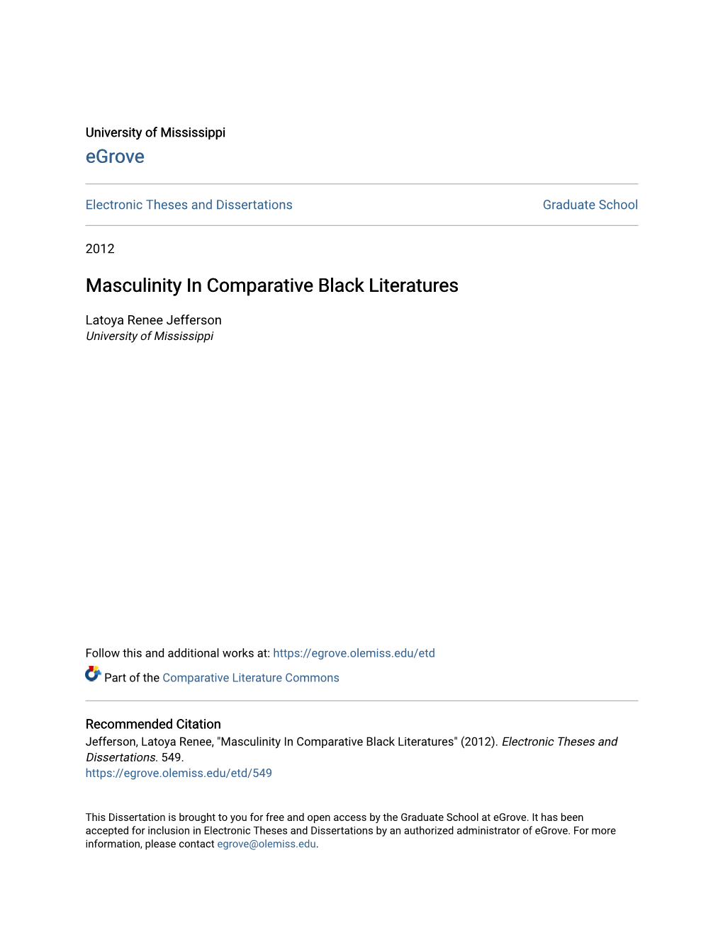 Masculinity in Comparative Black Literatures