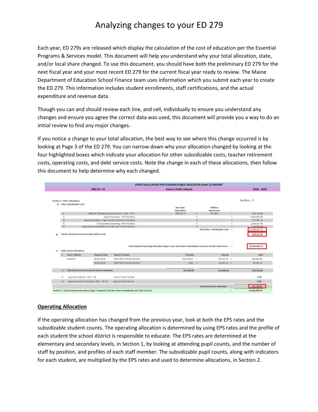 Analyzing Changes to Your ED 279 Report