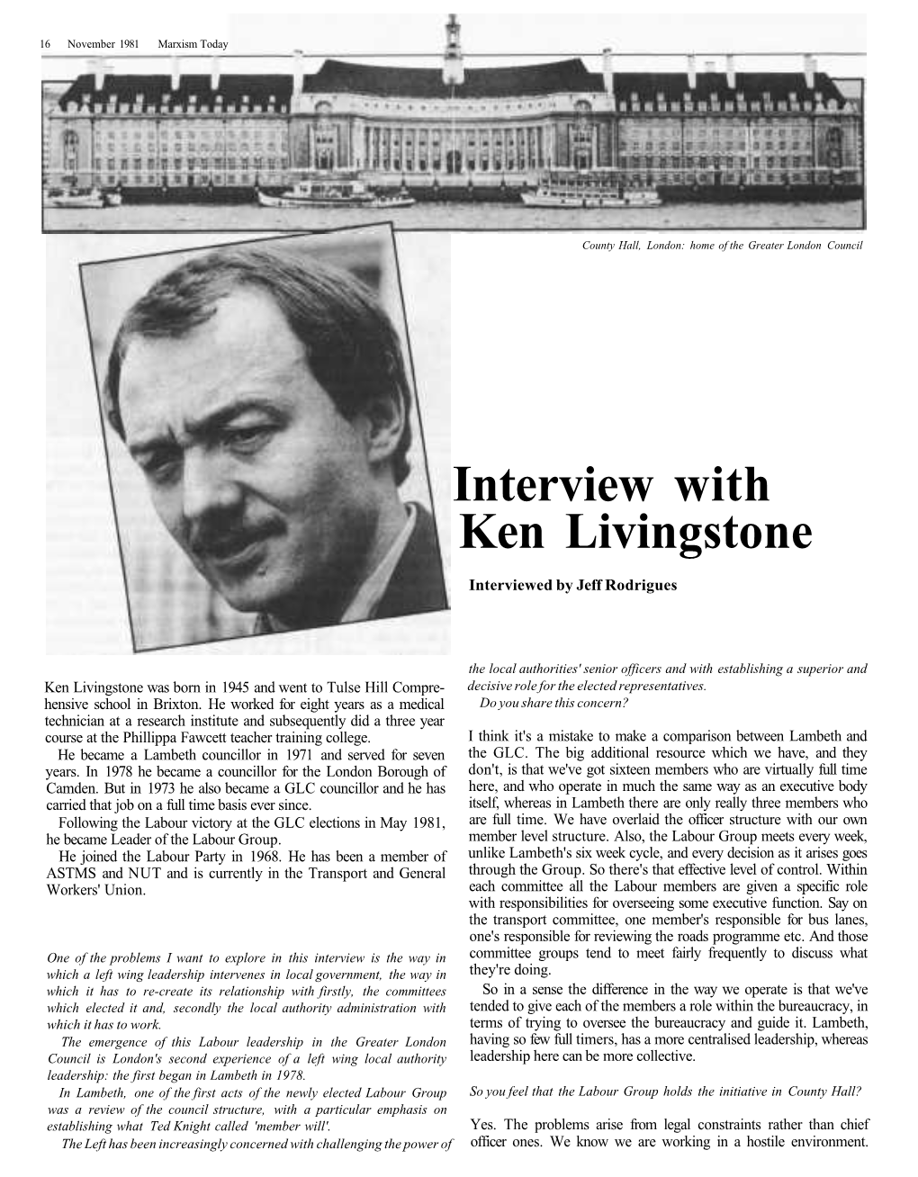 Interview with Ken Livingstone