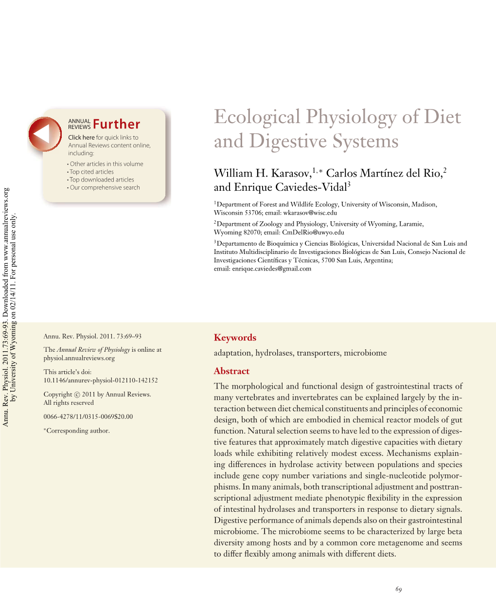 Ecological Physiology of Diet and Digestive Systems