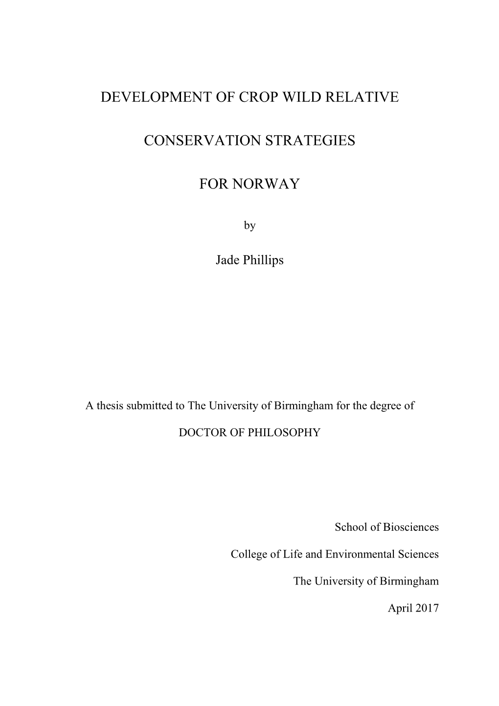 Development of Crop Wild Relative Conservation Strategies for Norway