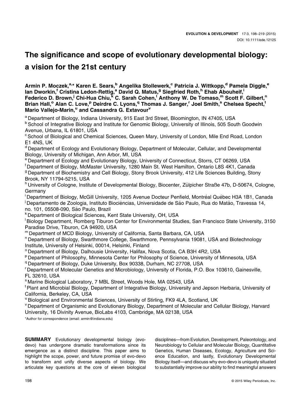 The Significance and Scope of Evolutionary Developmental Biology 199