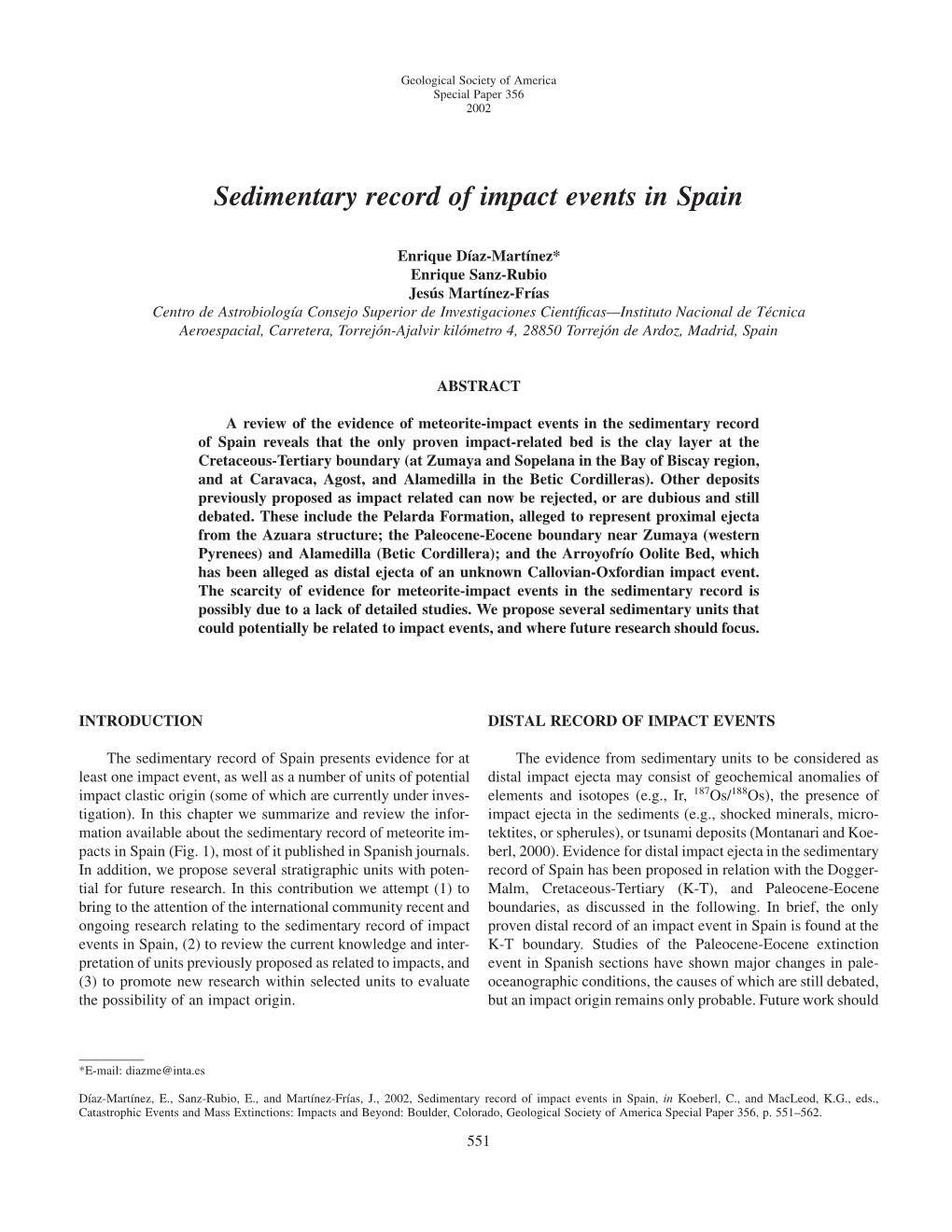 Sedimentary Record of Impact Events in Spain