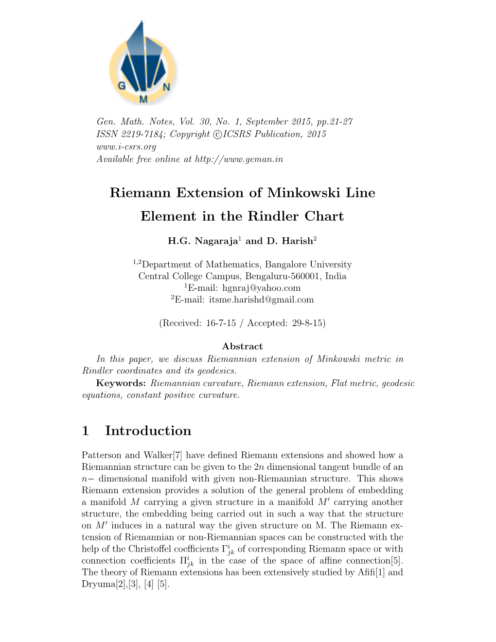 Riemann Extension of Minkowski Line Element in the Rindler Chart