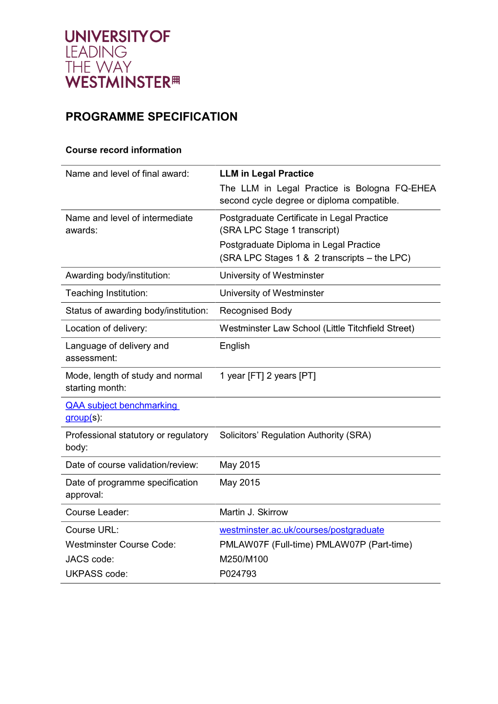 Programme Specification