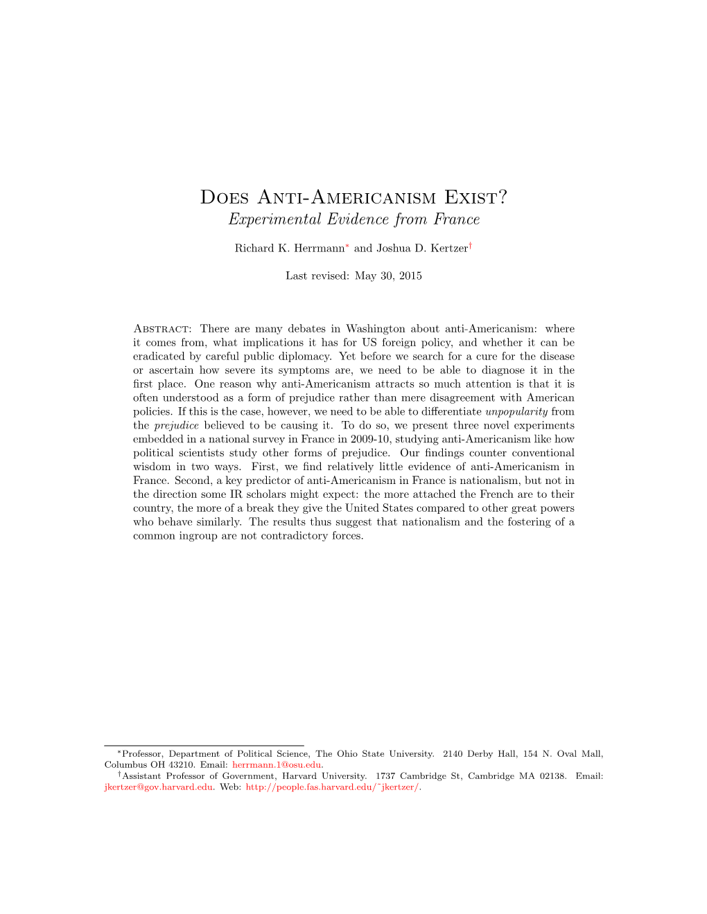 Does Anti-Americanism Exist? Experimental Evidence from France