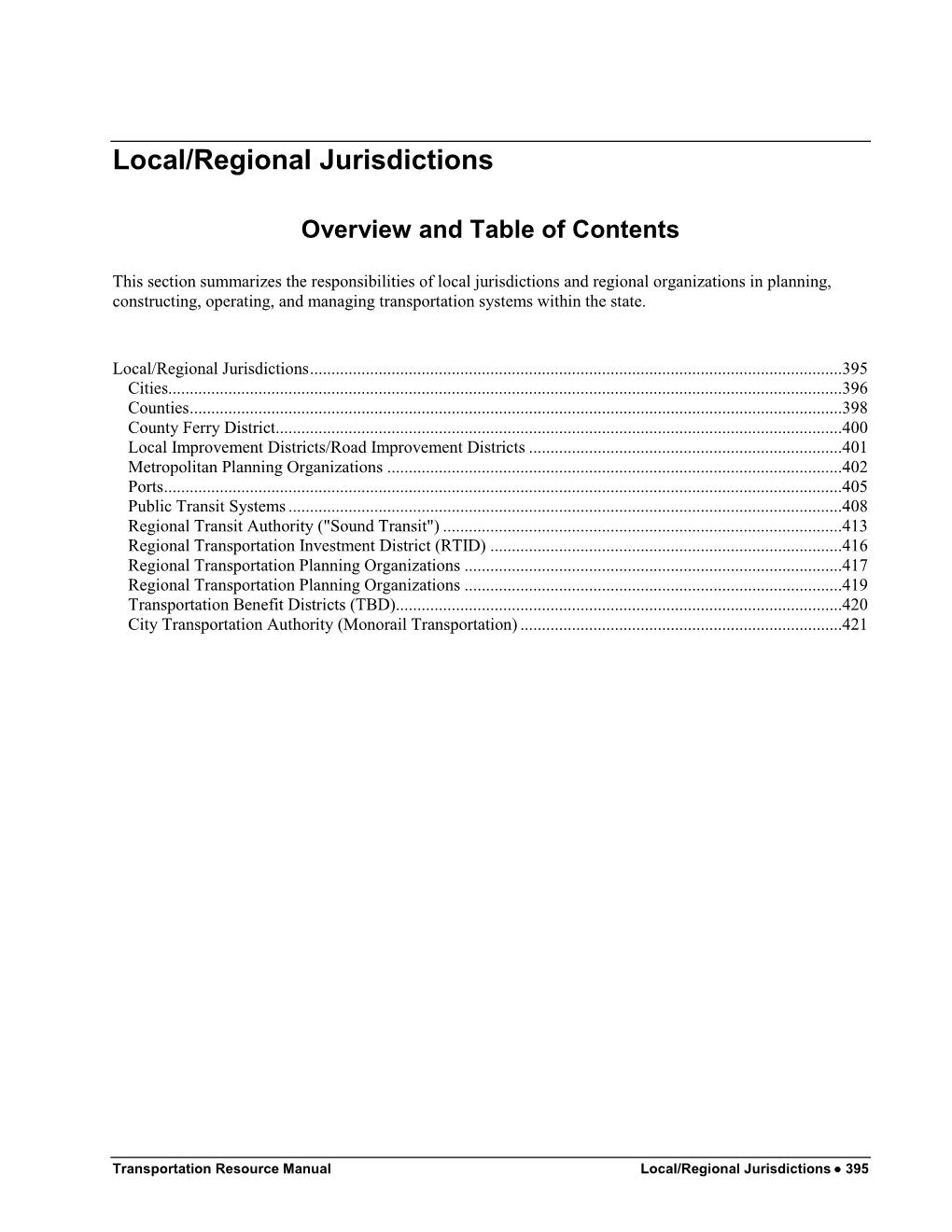 Local/Regional Jurisdictions