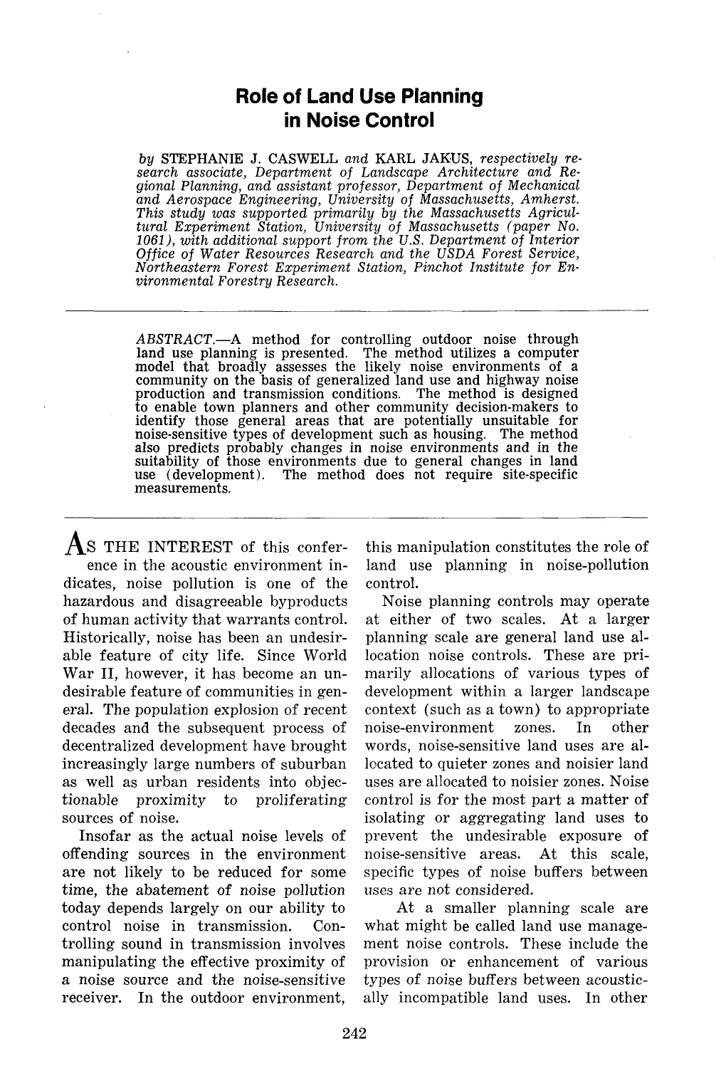 Role of Land Use Planning in Noise Control