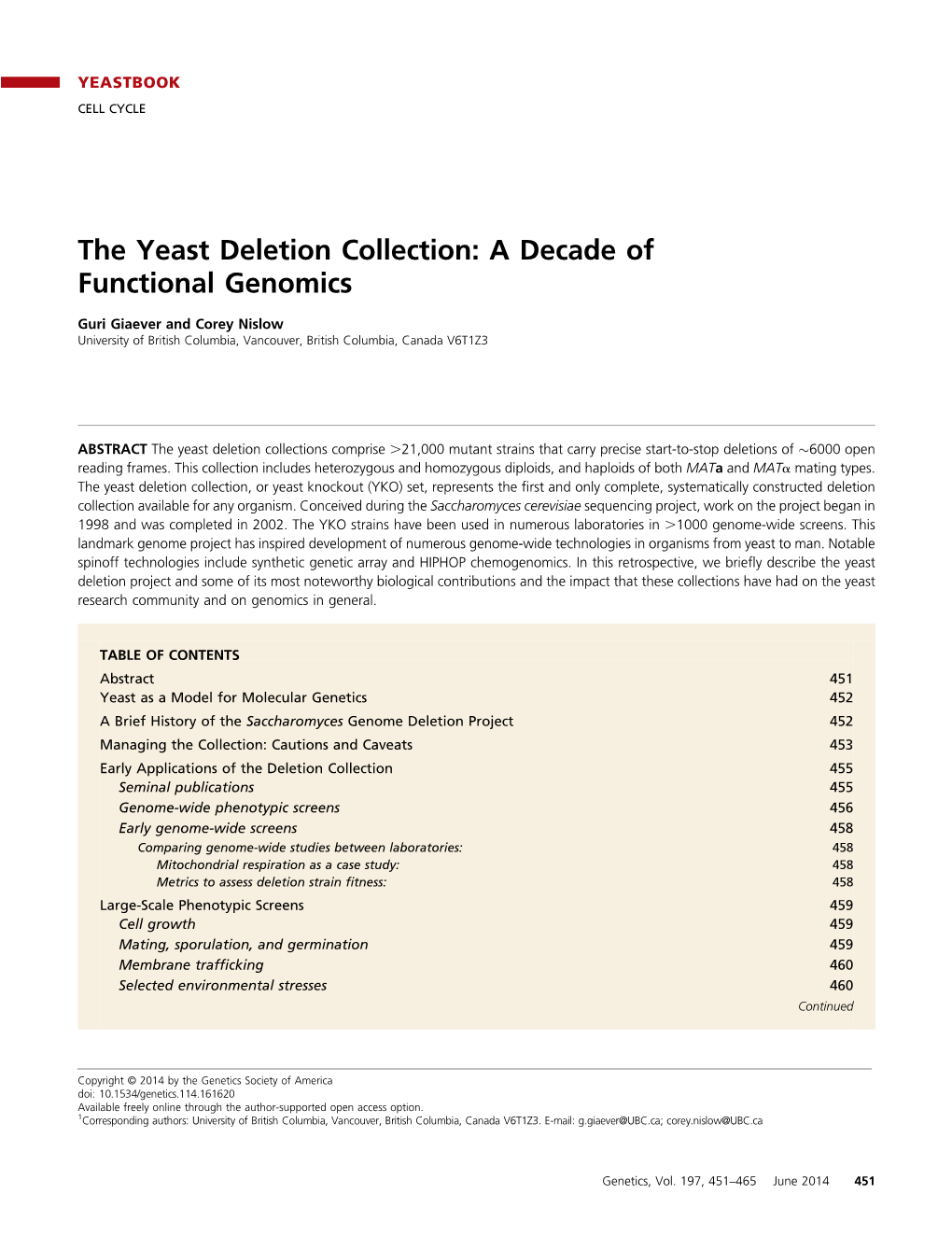 The Yeast Deletion Collection: a Decade of Functional Genomics