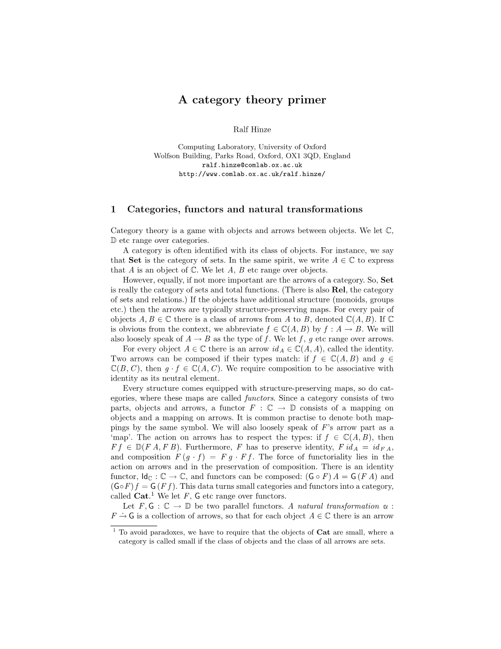 A Category Theory Primer