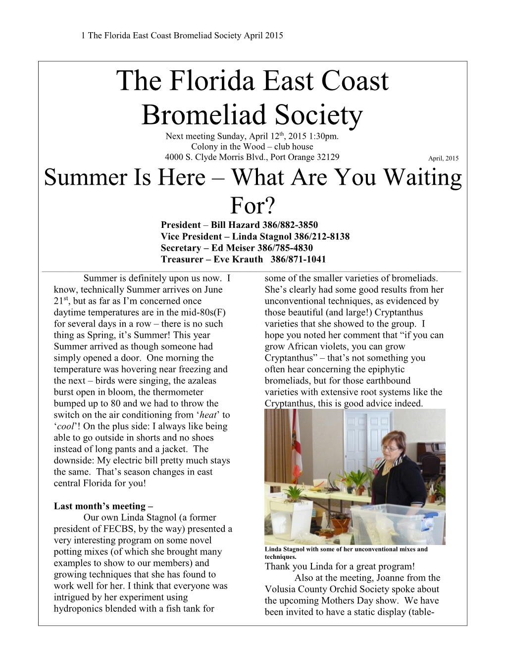 The Florida East Coast Bromeliad Society April 2015