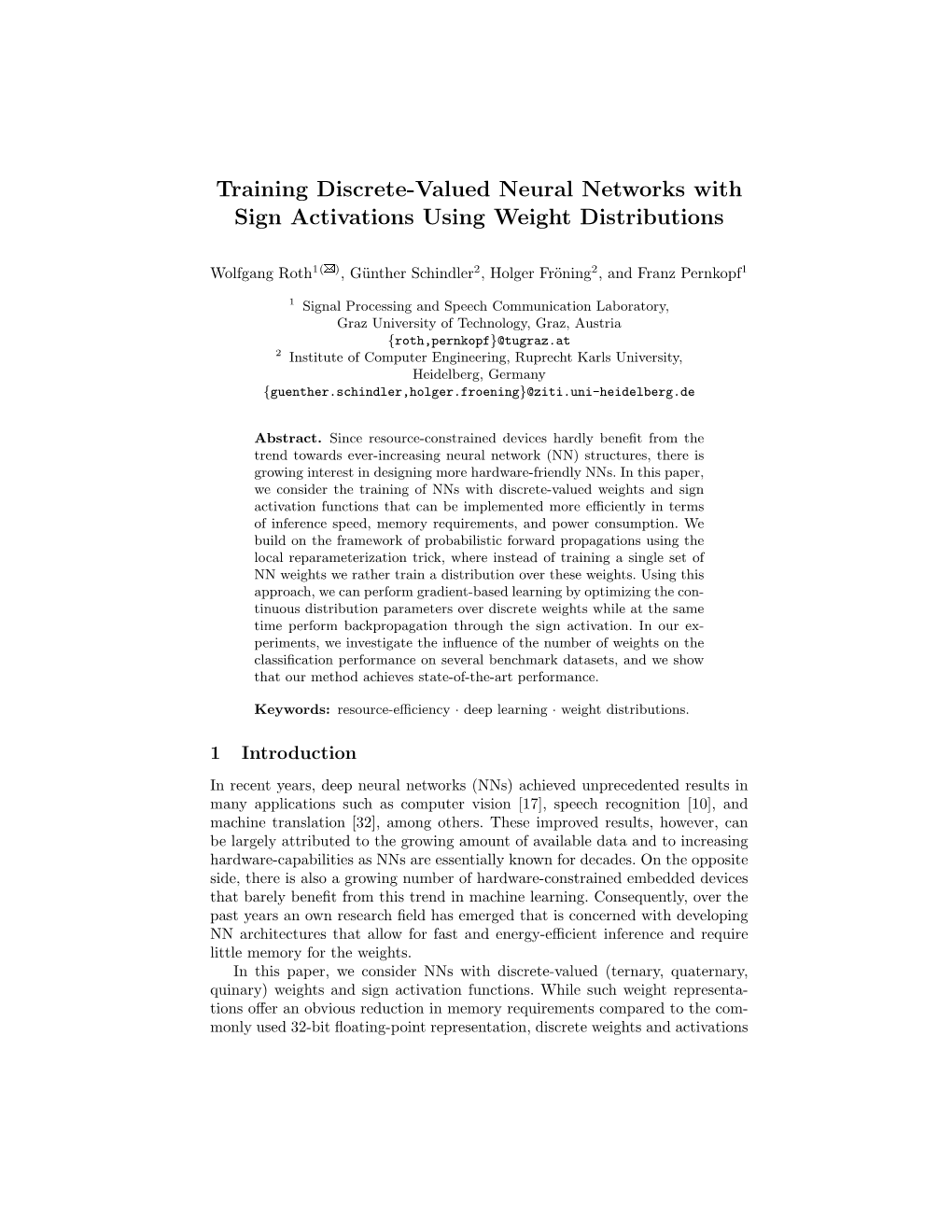 Training Discrete-Valued Neural Networks with Sign Activations Using Weight Distributions