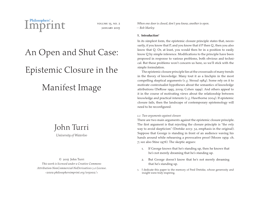 Epistemic Closure in the Manifest Image