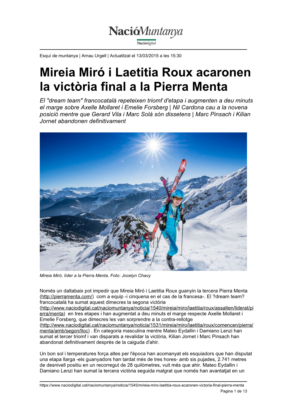 Mireia Miró I Laetitia Roux Acaronen La Victòria Final a La Pierra Menta