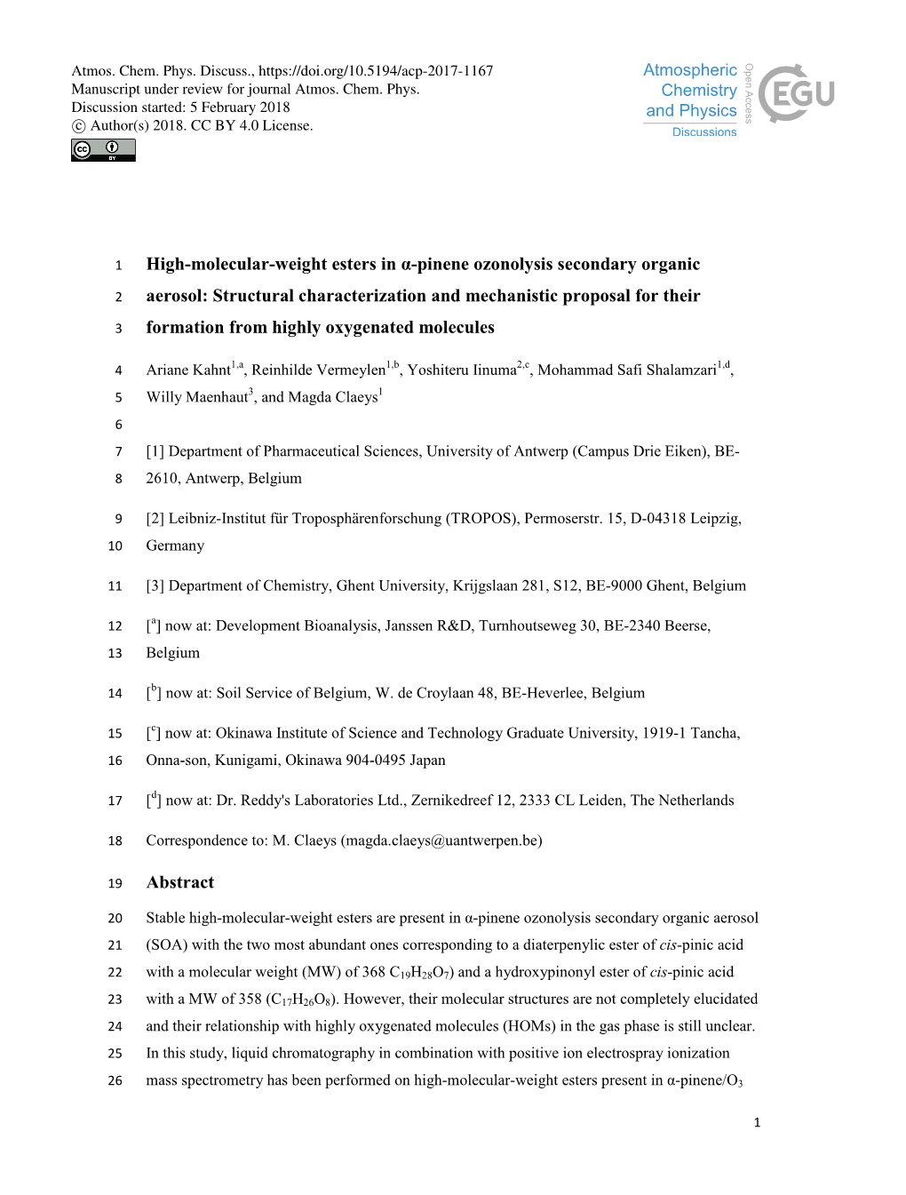 High-Molecular-Weight Esters in Α-Pinene Ozonolysis