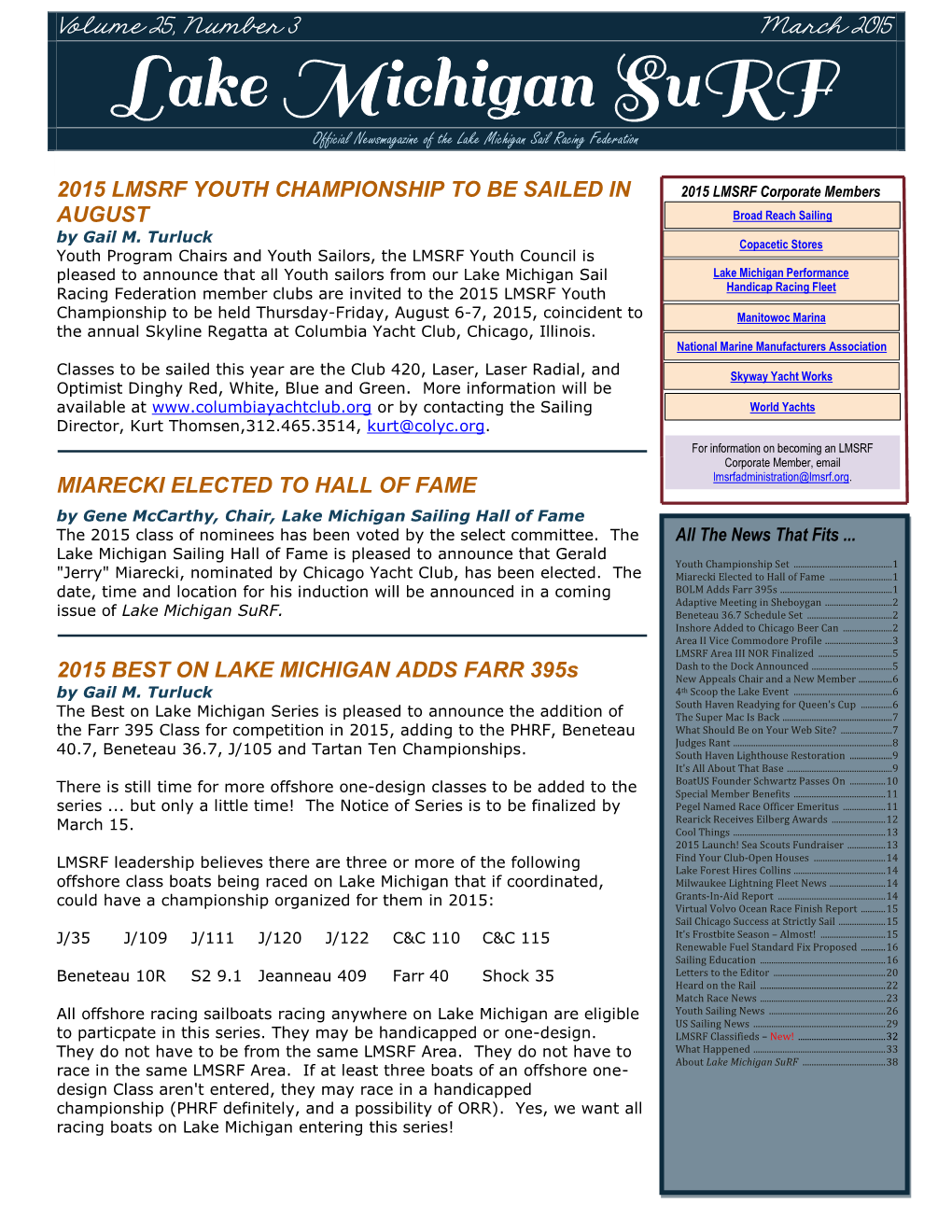 Lake Michigan Surf Newsletter the E-Publication of the Lake Michigan Sail Racing Federation