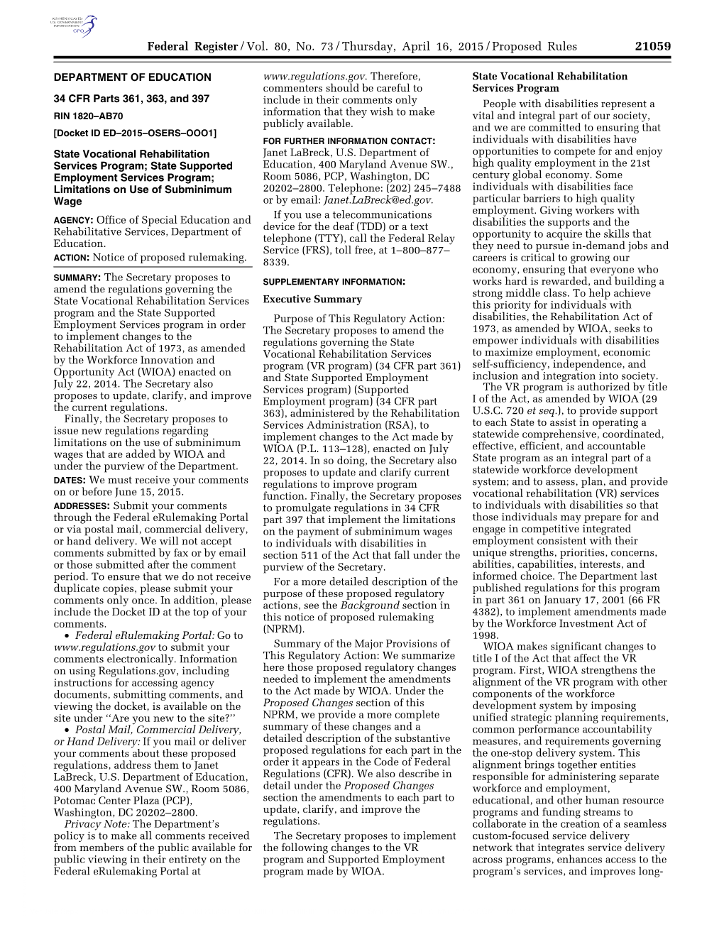 Federal Register/Vol. 80, No. 73/Thursday, April 16, 2015