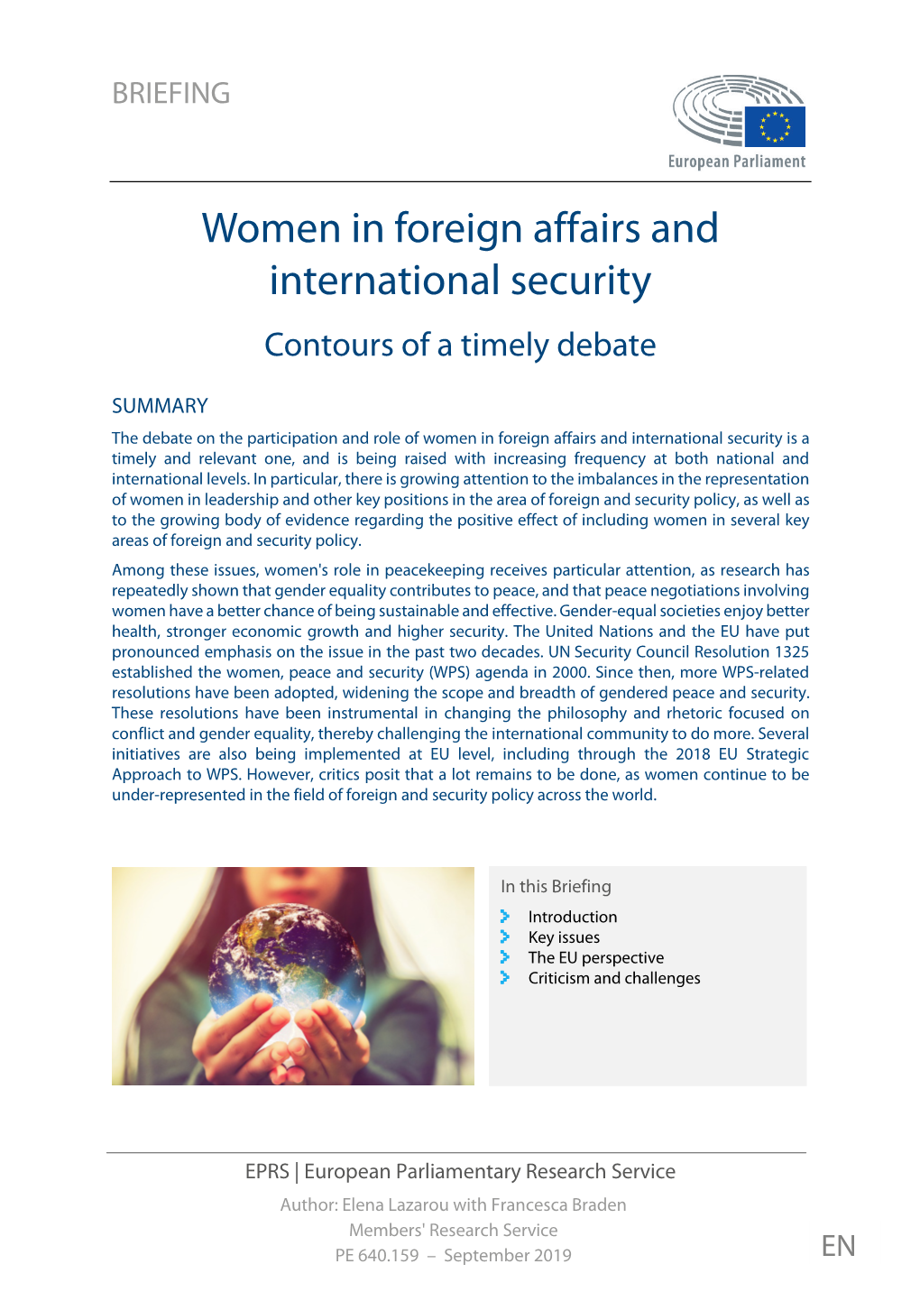 Women in Foreign Affairs and International Security Contours of a Timely Debate