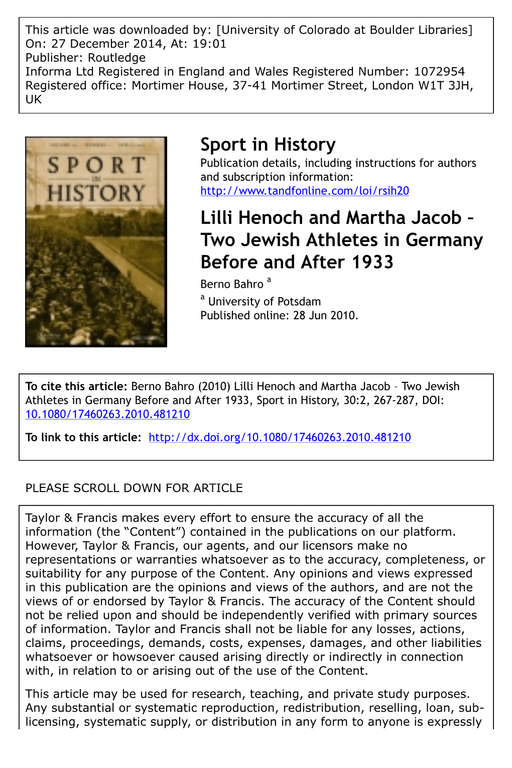 Lilli Henoch and Martha Jacob: Two Jewish Athletes In