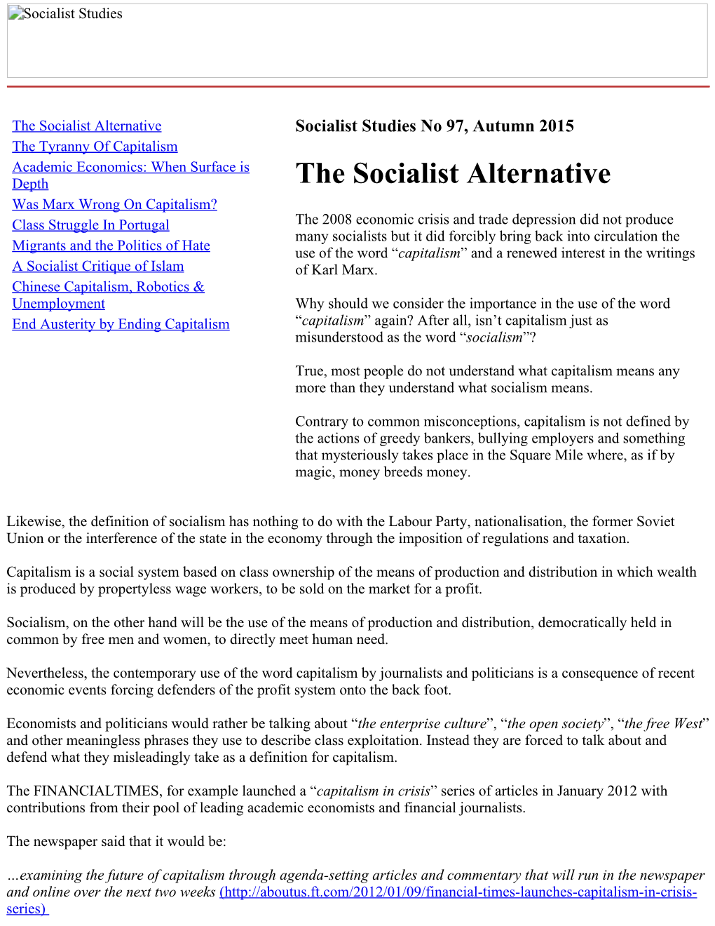 The Socialist Alternative