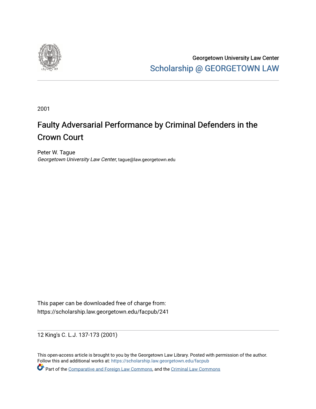 Faulty Adversarial Performance by Criminal Defenders in the Crown Court