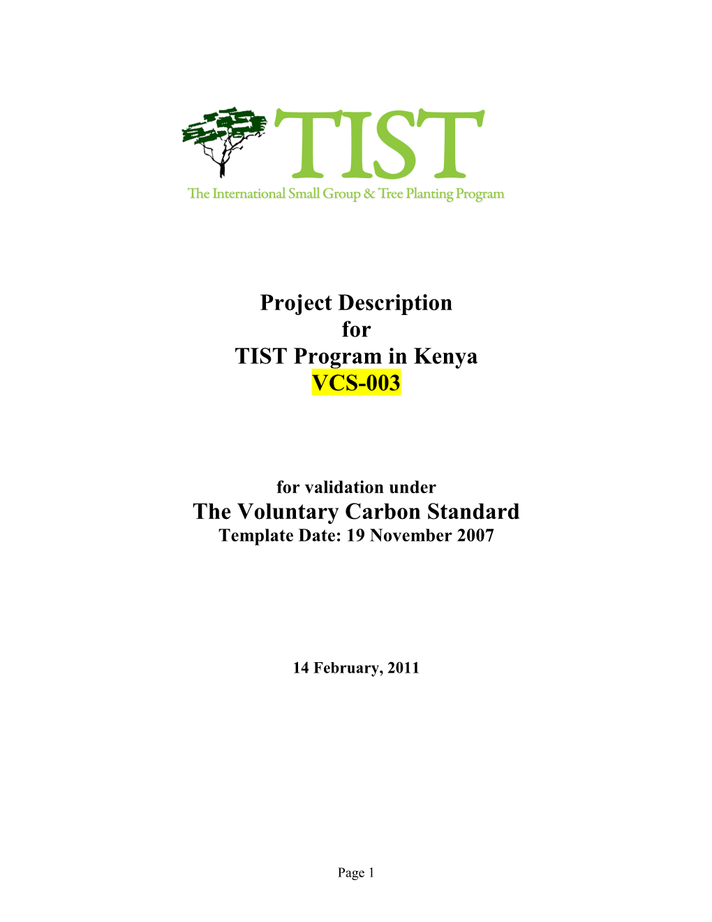 Project Description for TIST Program in Kenya VCS-003 the Voluntary