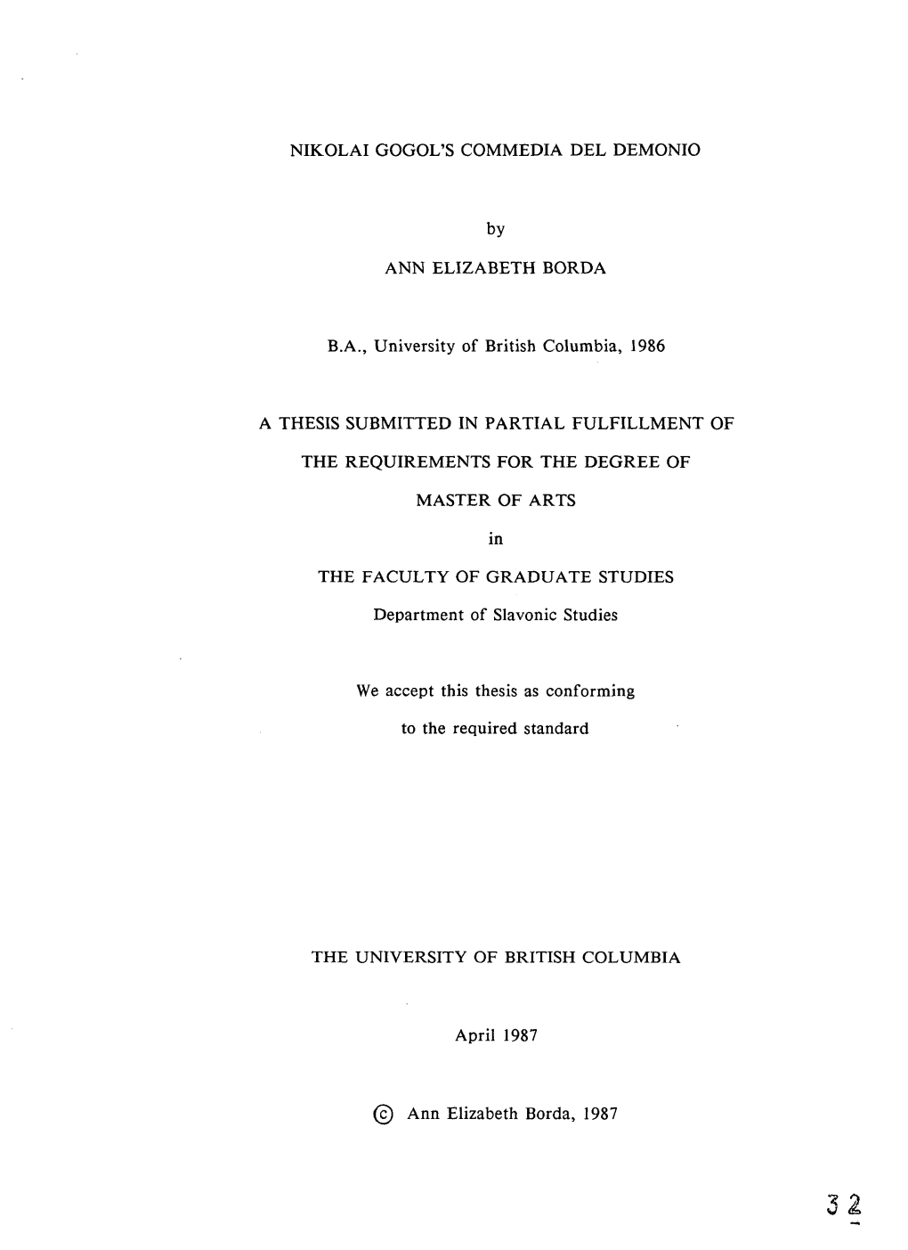 NIKOLAI GOGOL's COMMEDIA DEL DEMONIO by ANN ELIZABETH