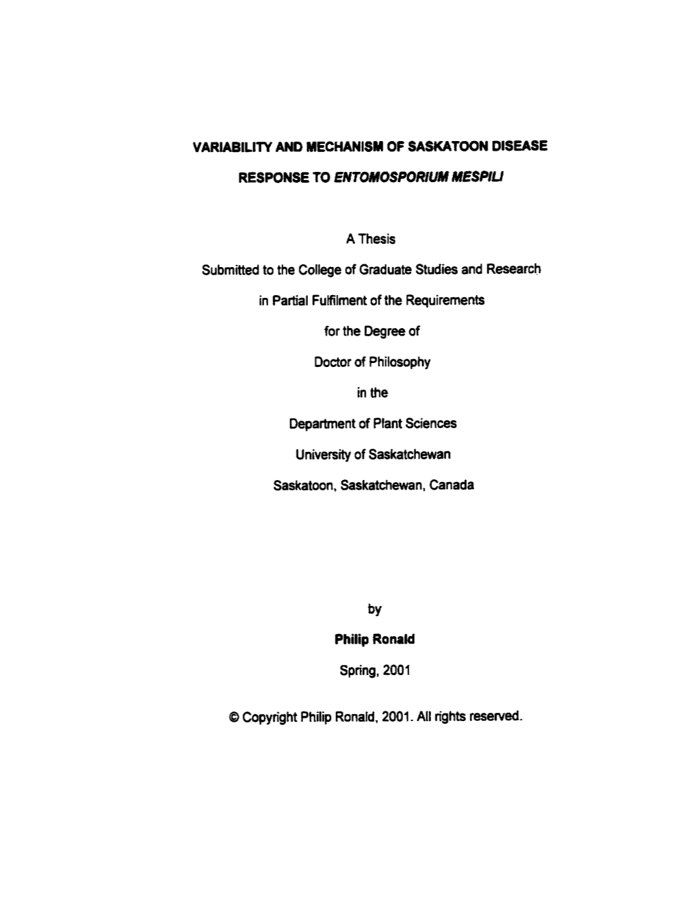 Variabilin and Mechanism of Saskatoon Disease