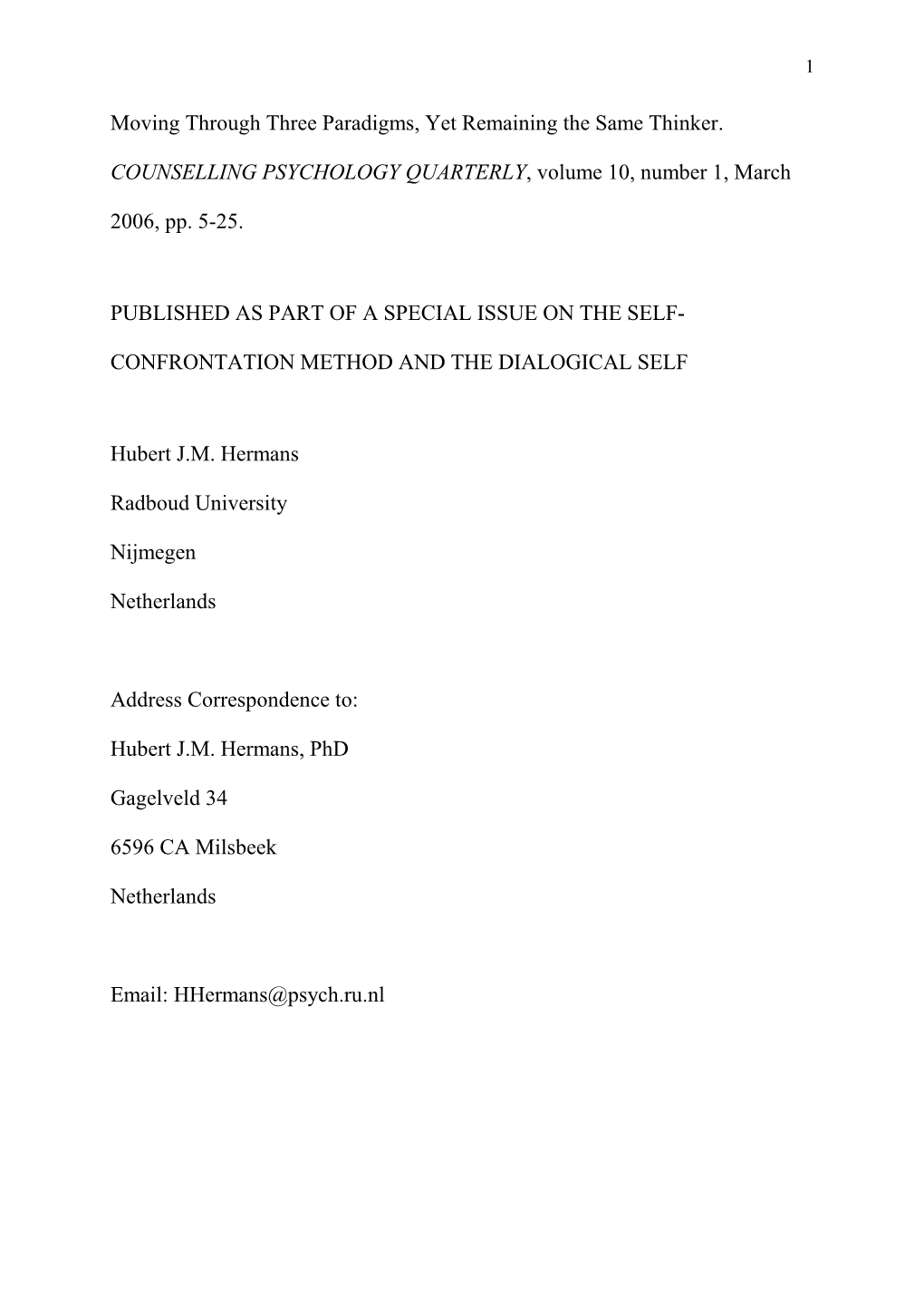 Trait Psychology, Self-Confrontation, and the Dialogical Self