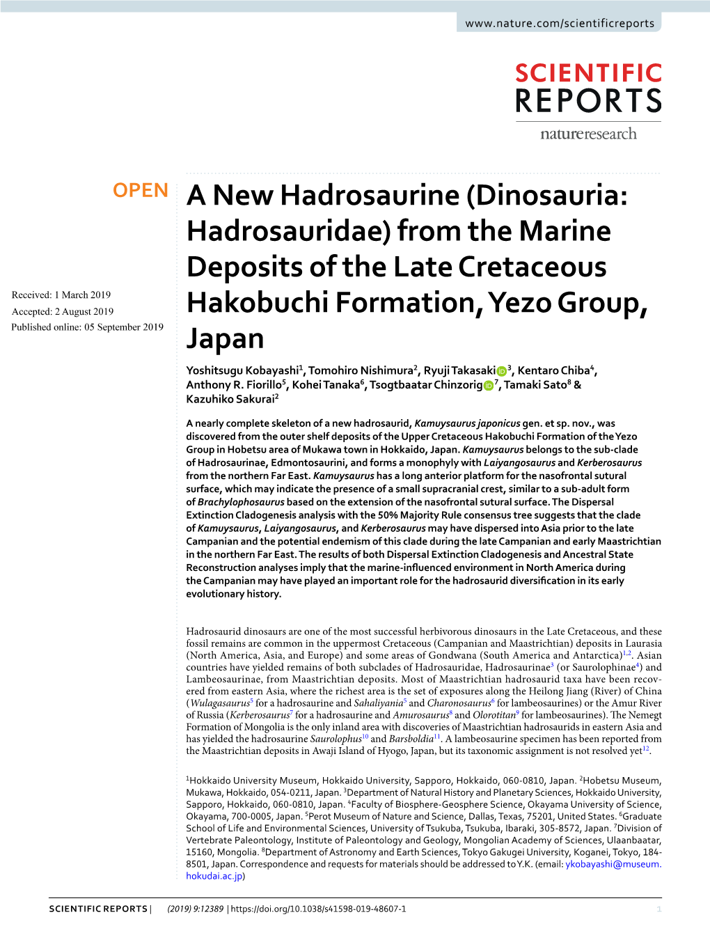 (Dinosauria: Hadrosauridae) from the Marine