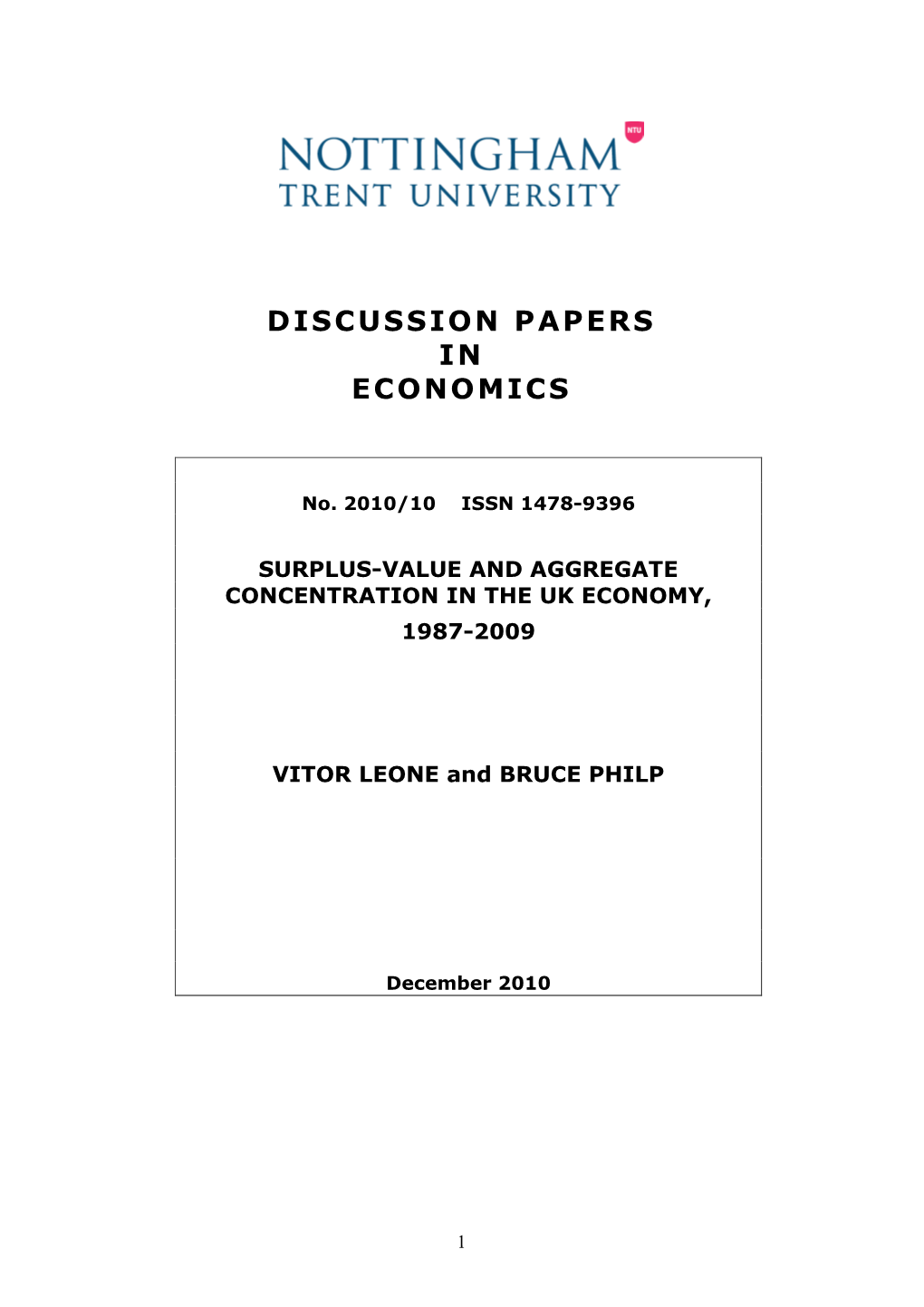 Surplus-Value and Aggregate Concentration in the Uk Economy, 1987-2009