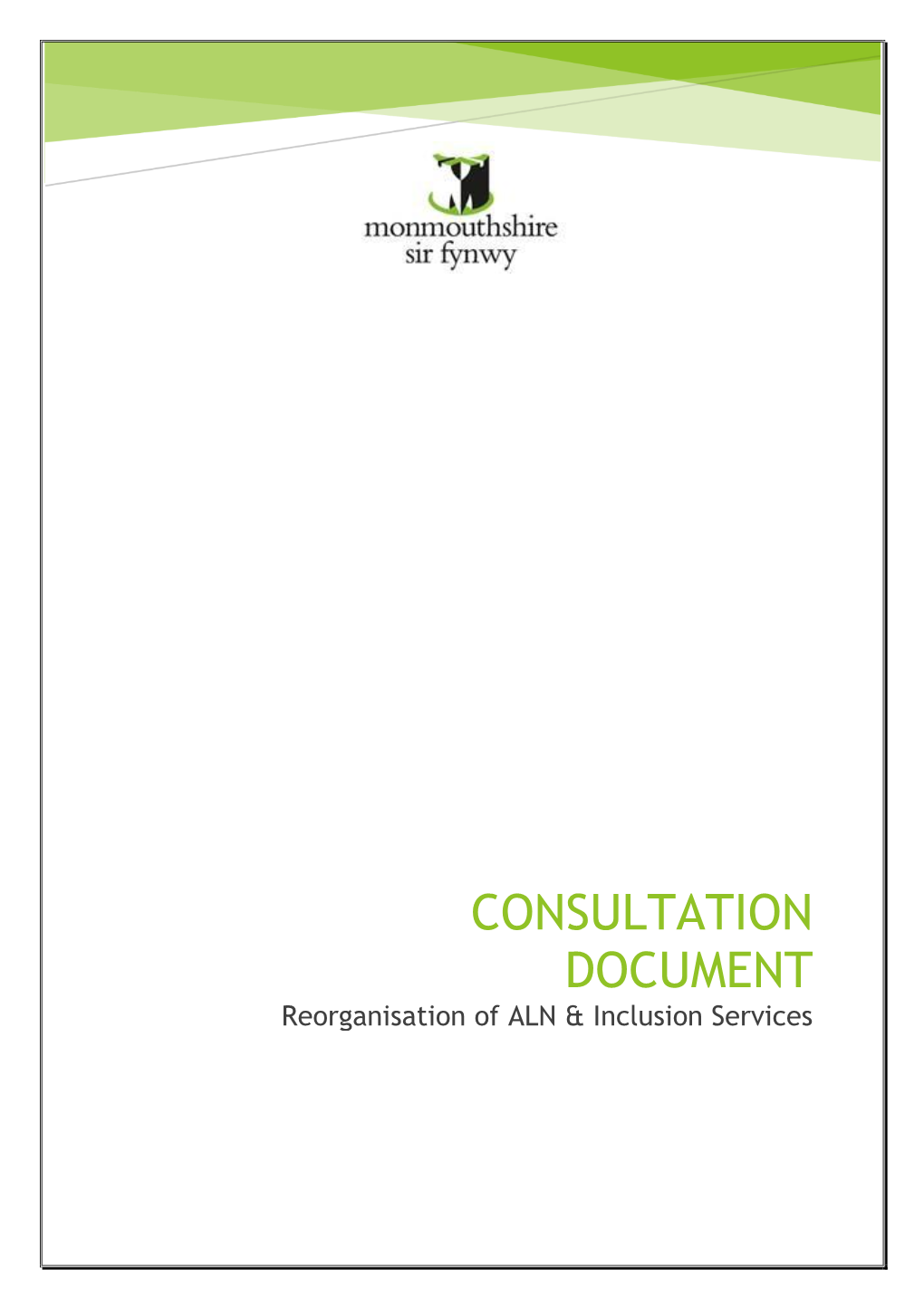 CONSULTATION DOCUMENT Reorganisation of ALN & Inclusion Services