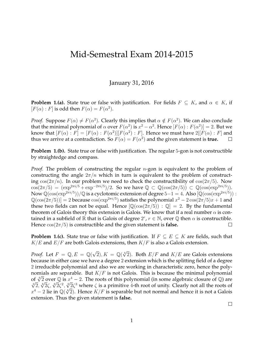 Mid-Semestral Exam 2014-2015