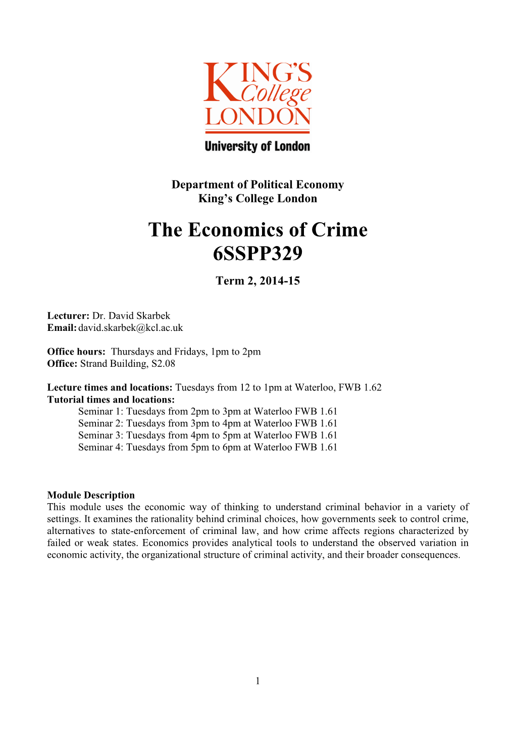 The Economics of Crime 6SSPP329