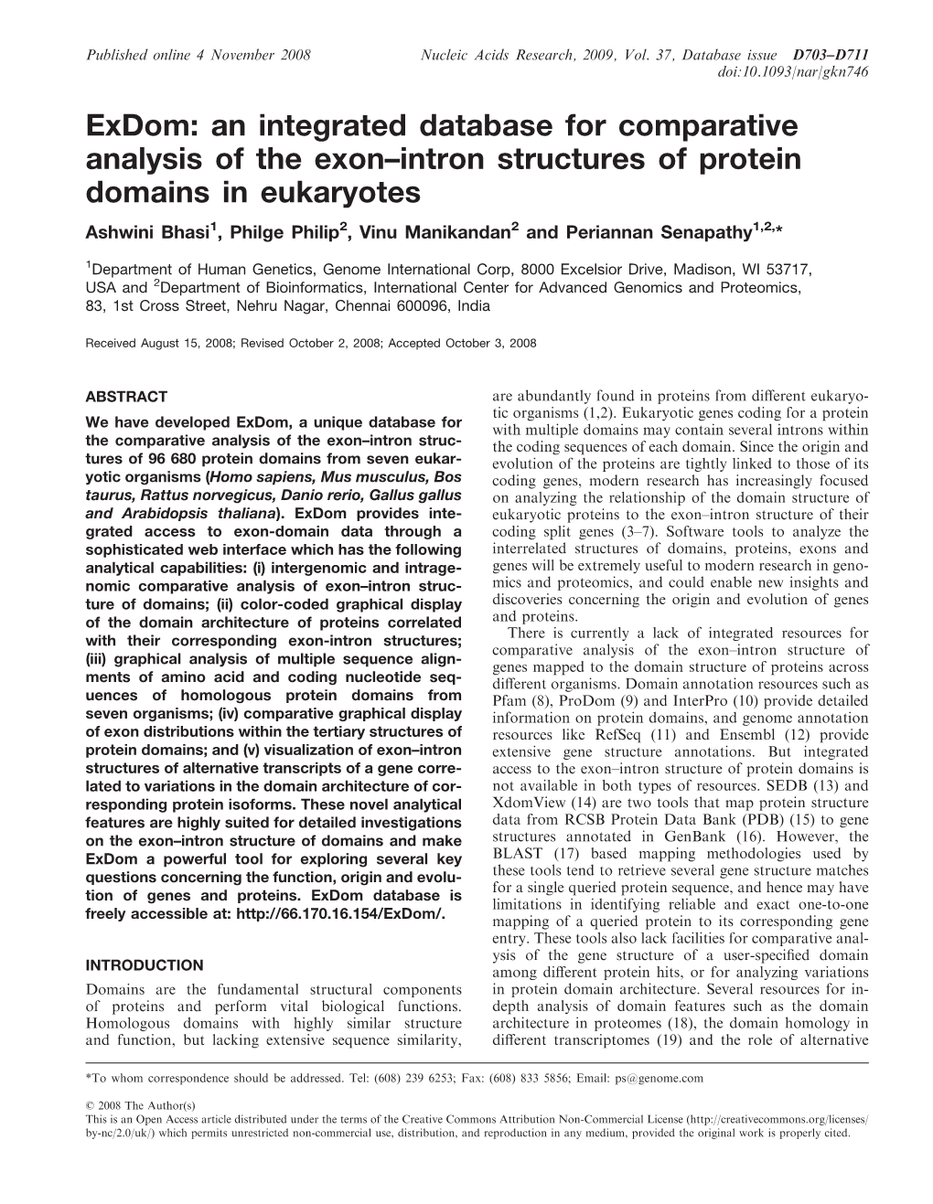 Exdom: an Integrated Database for Comparative Analysis of the Exon