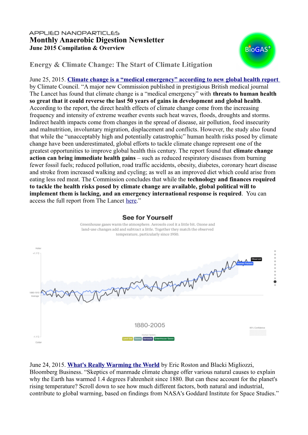 Monthly Anaerobic Digestion Newsletter June 2015 Compilation & Overview