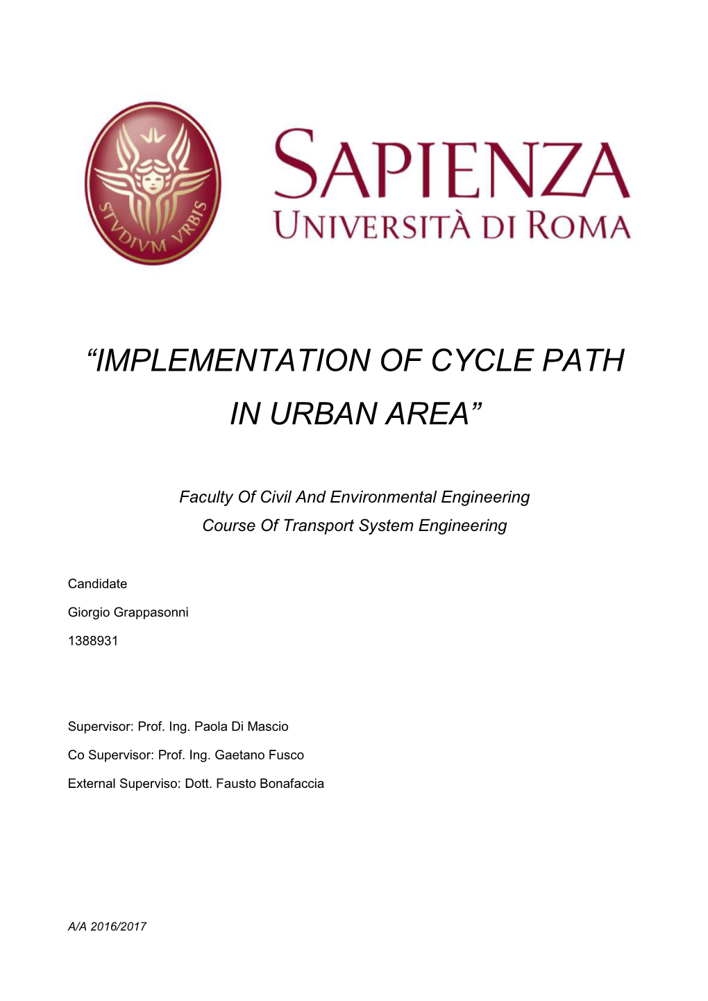 “Implementation of Cycle Path in Urban Area”
