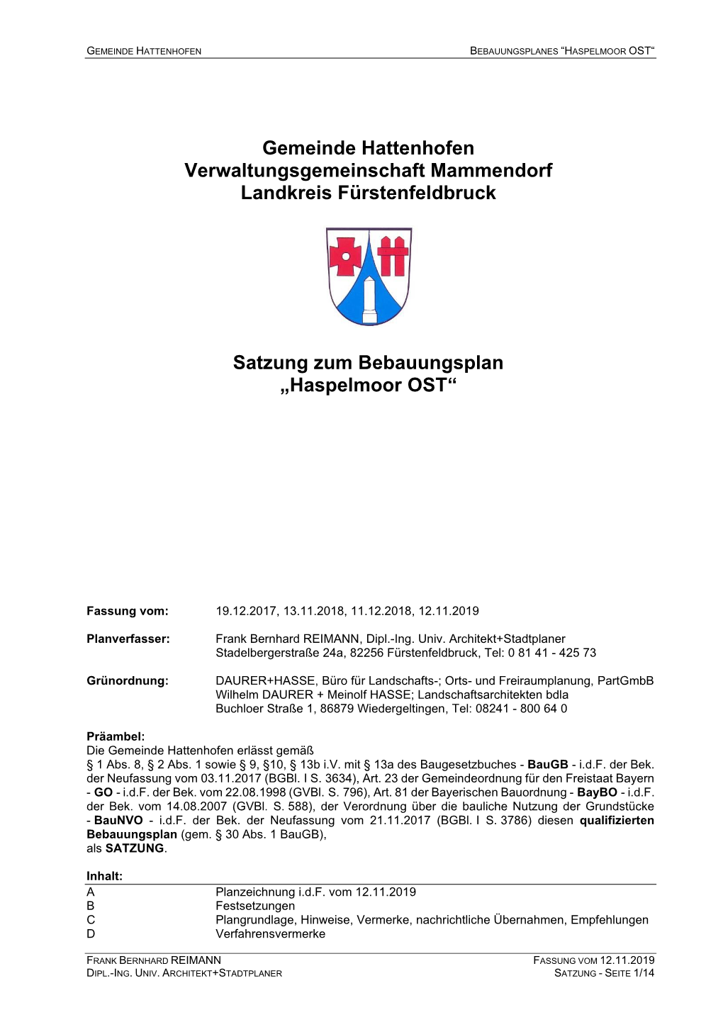 Gemeinde Hattenhofen Verwaltungsgemeinschaft Mammendorf Landkreis Fürstenfeldbruck