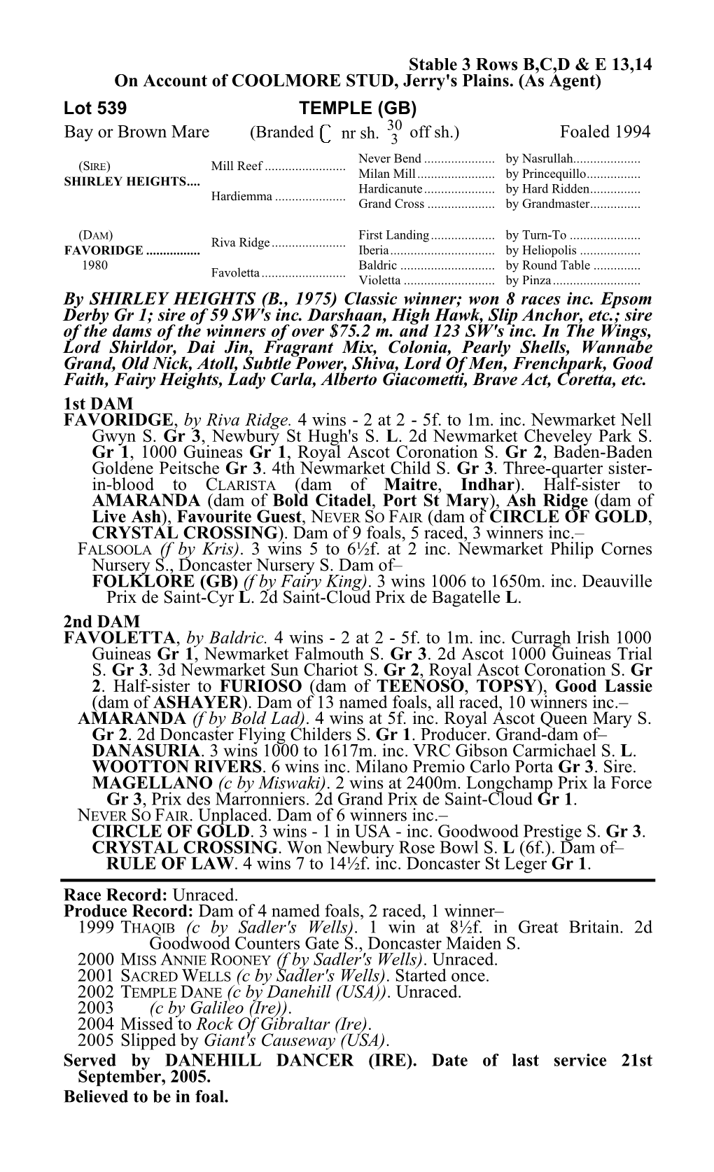 Stable 3 Rows B,C,D & E 13,14 on Account of COOLMORE