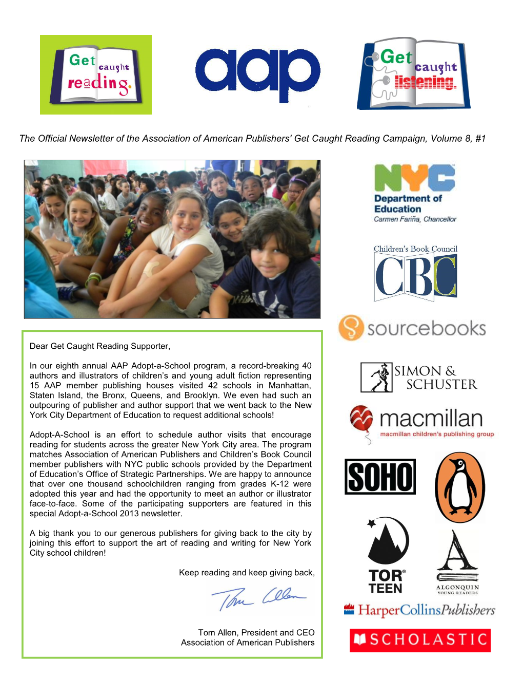 The Official Newsletter of the Association of American Publishers' Get Caught Reading Campaign, Volume 8, #1