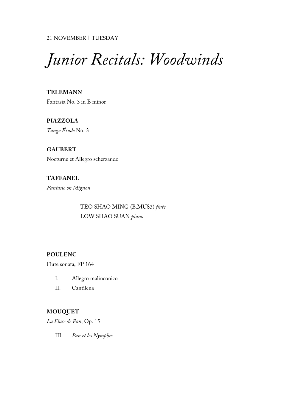 Junior Recitals: Woodwinds