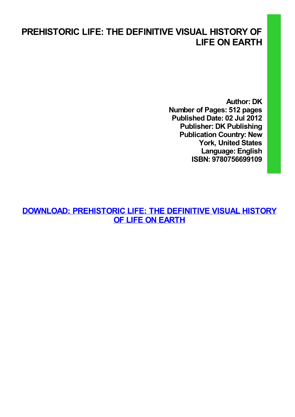 Prehistoric Life: the Definitive Visual History of Life on Earth Ebook, Epub