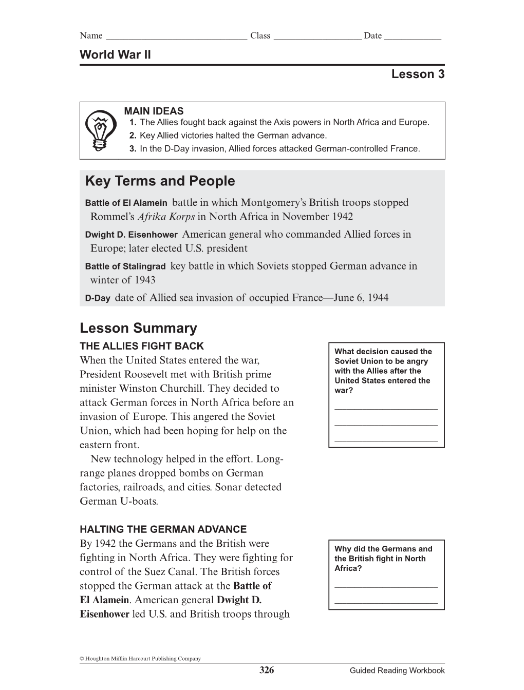 Key Terms and People Lesson Summary