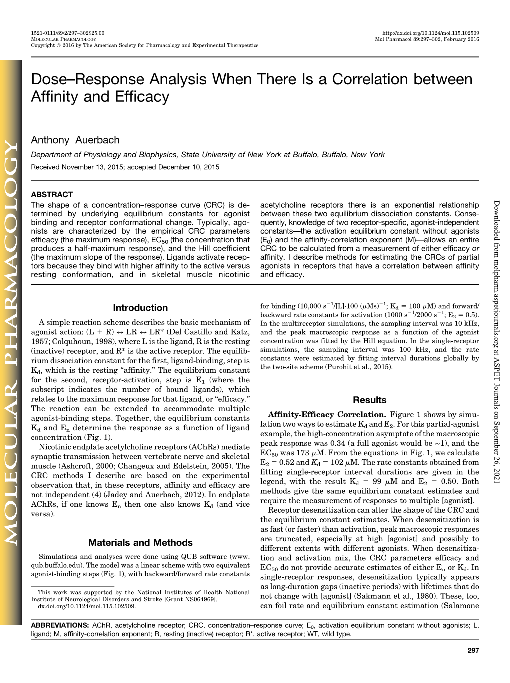 Dose–Response Analysis When There Is a Correlation Between Affinity and Efficacy