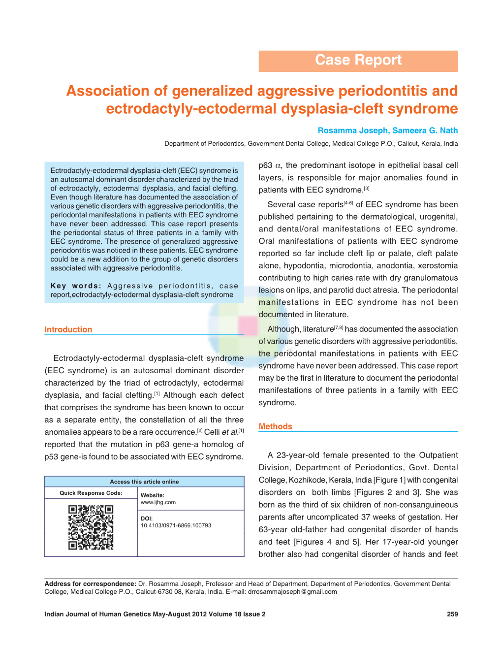 Association of Generalized Aggressive Periodontitis and Ectrodactyly-Ectodermal Dysplasia-Cleft Syndrome