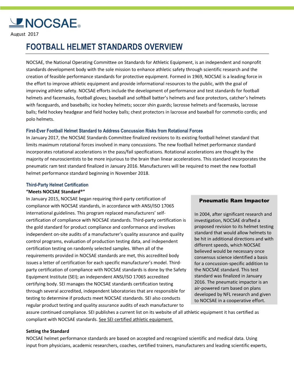 Football Helmet Standards Overview