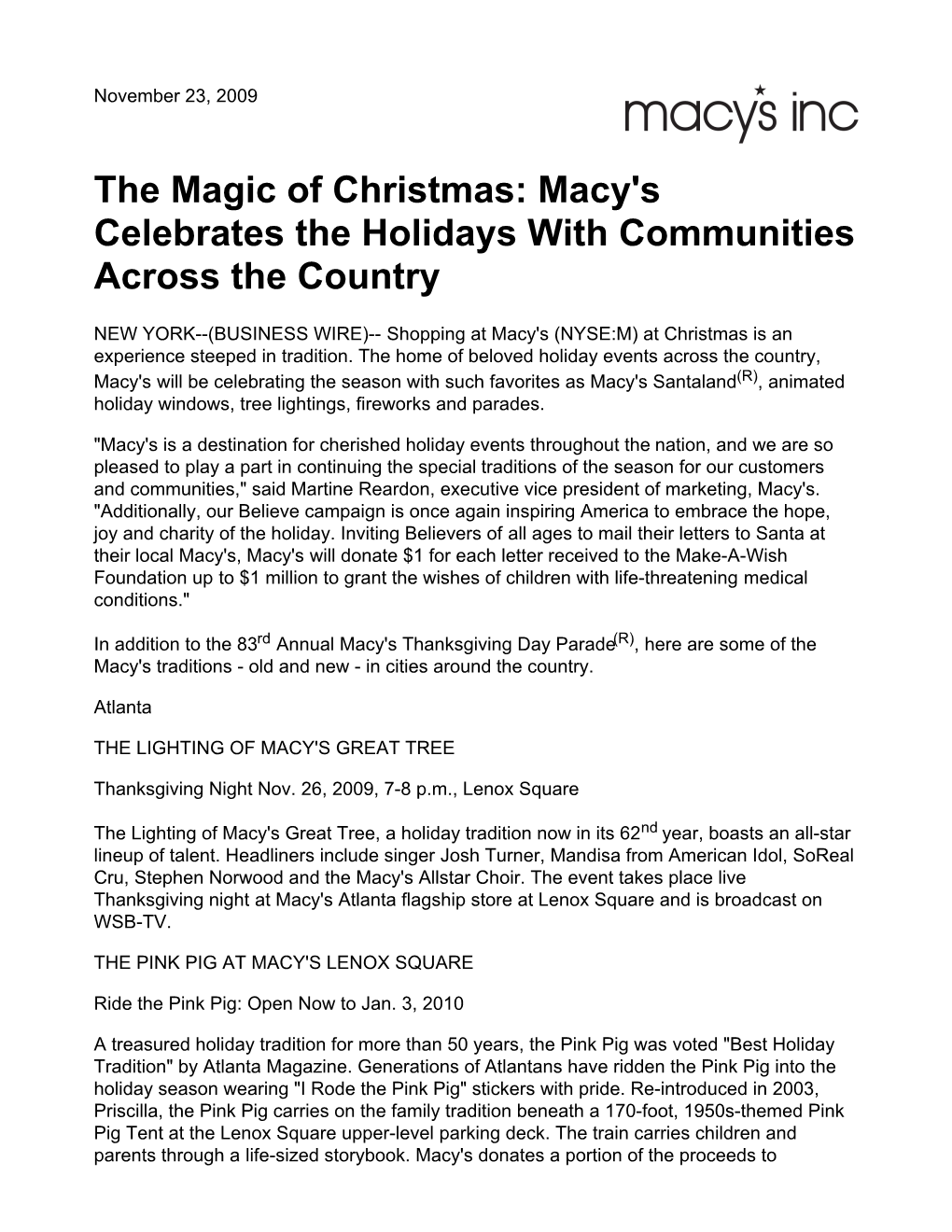 The Magic of Christmas: Macy's Celebrates the Holidays with Communities Across the Country