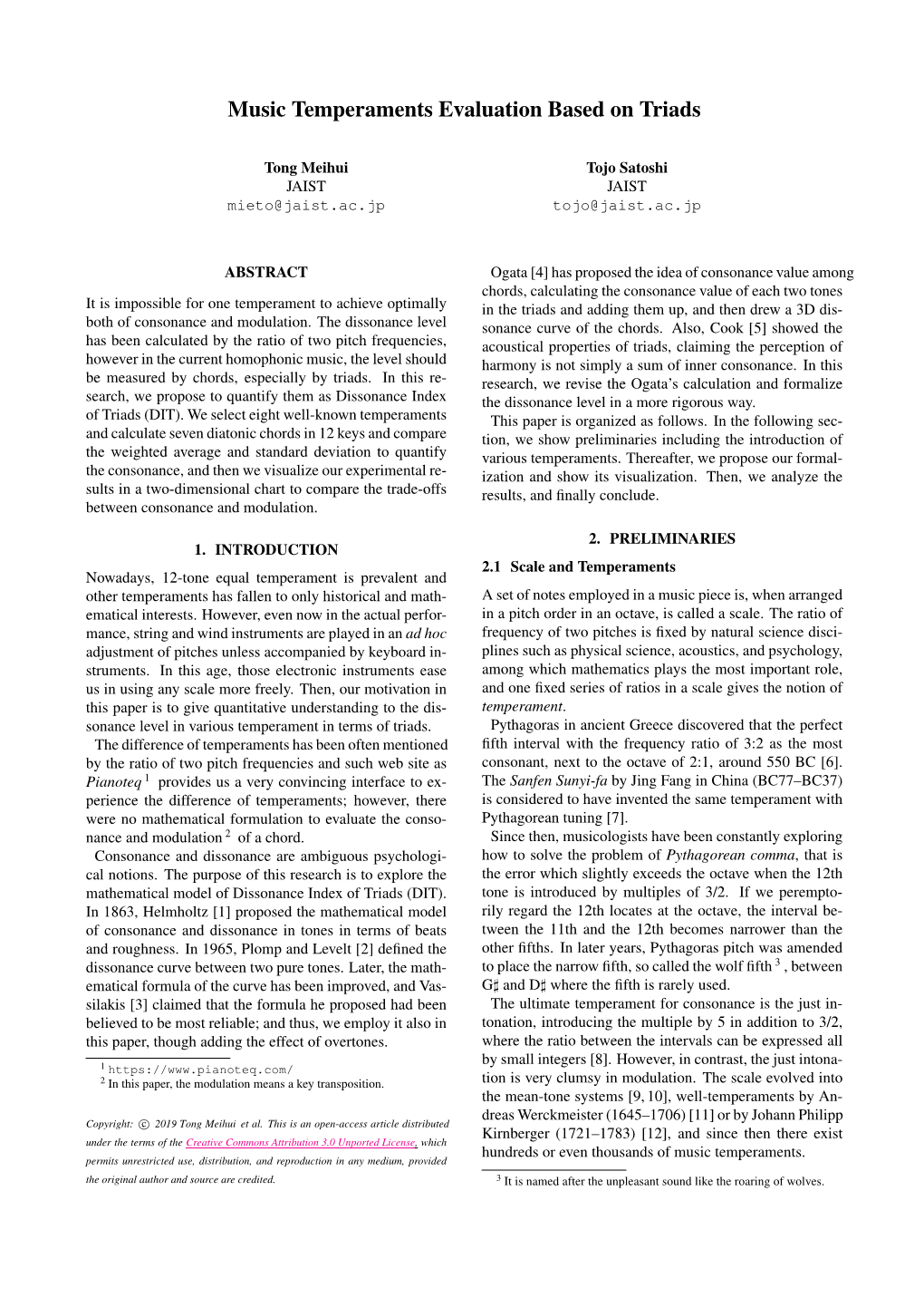 P2.2. Music Temperaments Evaluation Based on Triads