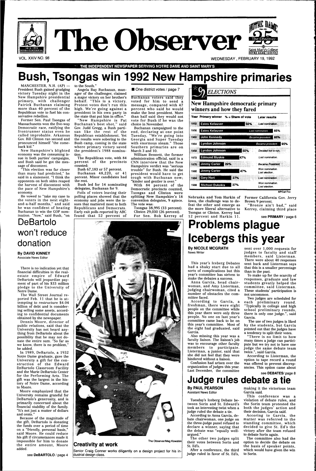 ~.114~ Bush, Tsongas Win 1992 New Hampshire Primaries Problems